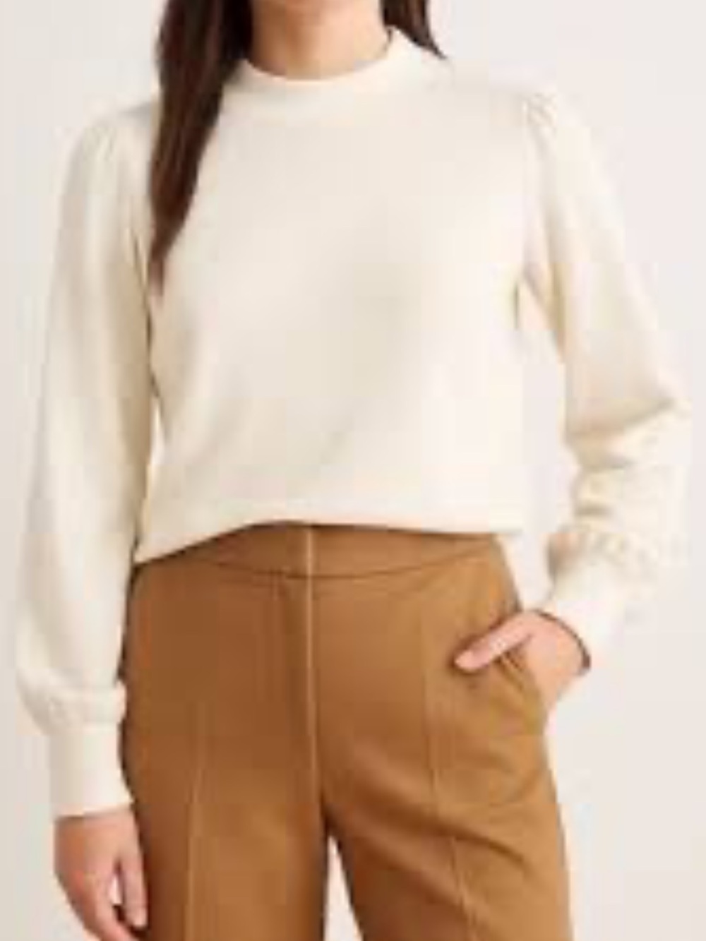 Madewell Cream Mock Neck puff Sleeve Sweater. Neutrals. Fall. Casual. Minimalist